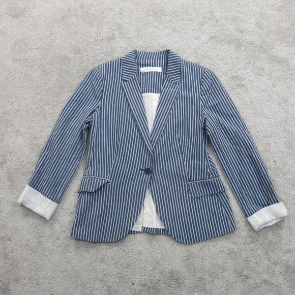 Zara Jackets & Blazers - Zara Women Blazer Coat Jacket Striped Single Breast Long Sleeve Blue White SZ M
